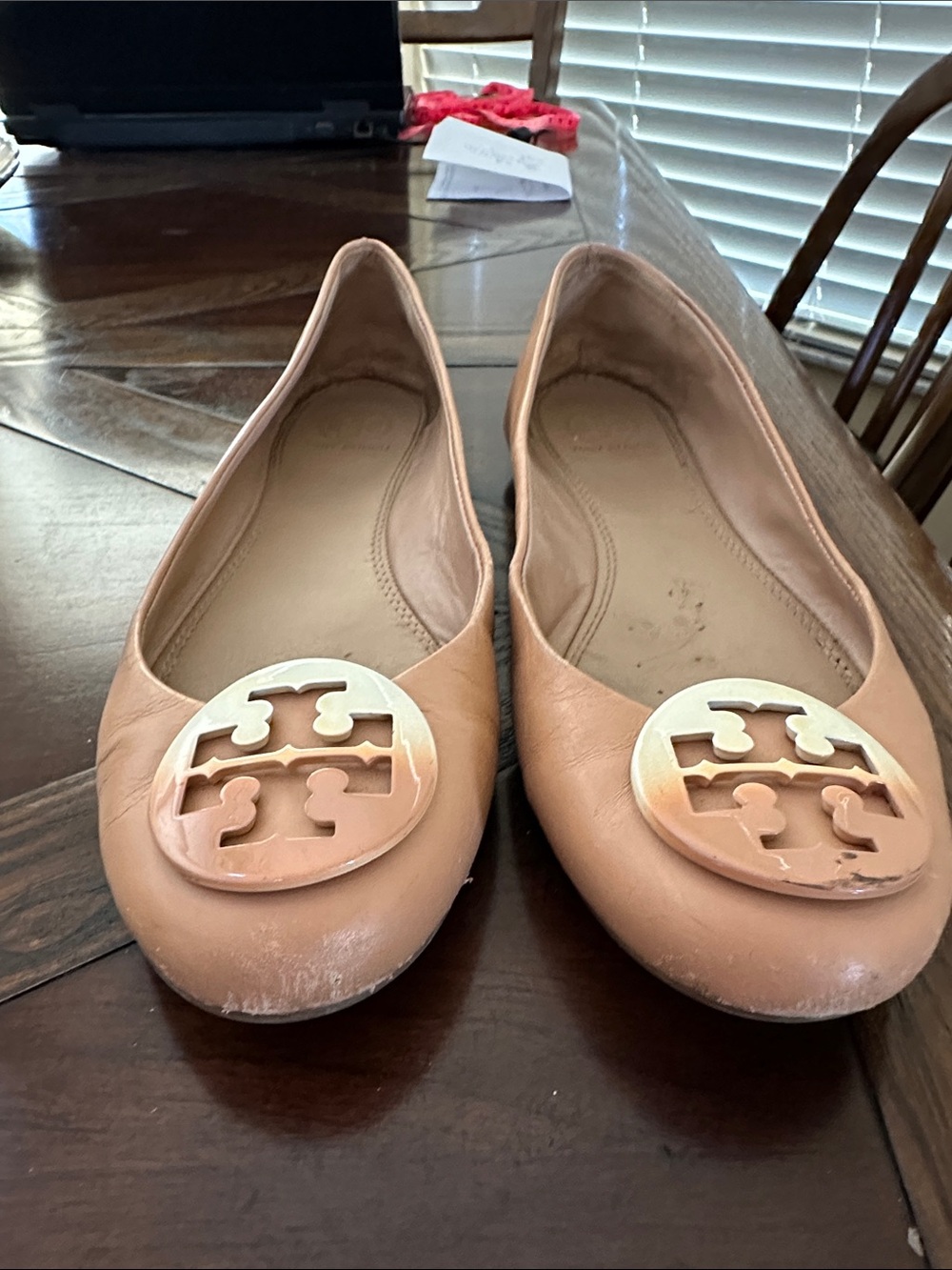 Tory Burch Peach Leather Logo Ballet Flats - Picture 2 of 4
